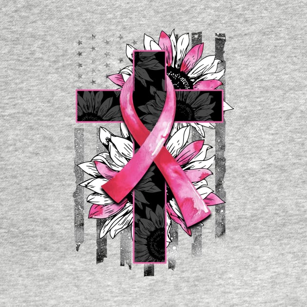 Breast Cancer ribbon with Cross & Flag by MonarchGraphics